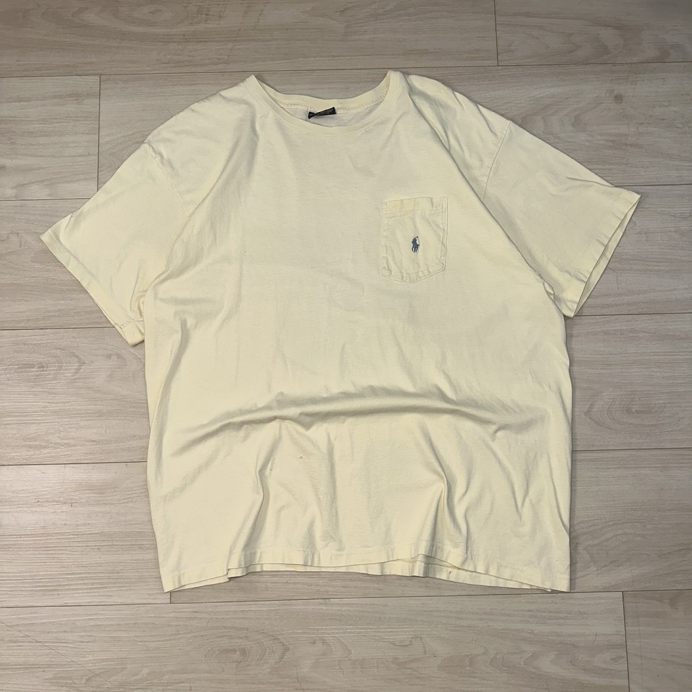 Vintage Polo by Ralph Lauren Mens Yellow Pocket T-Shirt XL USA Made Grunge Faded